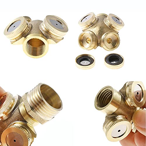 DENOME 2PC Brass Misting Nozzles High Pressure Atomizing 1/2 in BSPF 2-Holes Atomizing Spray Garden Sprinklers Agricultural Irrigation System Adapter Fitting for Greenhouse,Dust Control (2 holes)