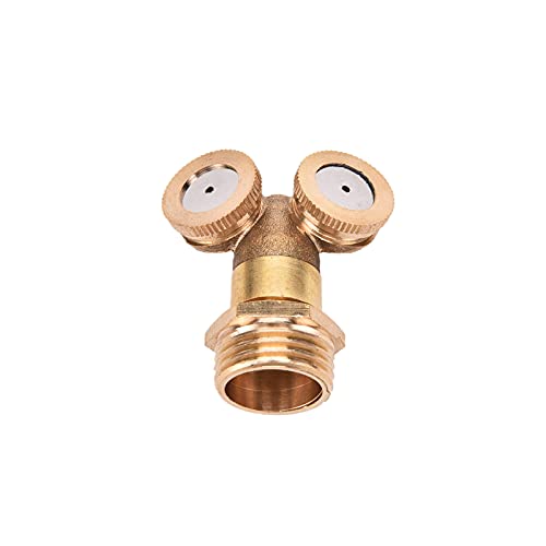 DENOME 2PC Brass Misting Nozzles High Pressure Atomizing 1/2 in BSPF 2-Holes Atomizing Spray Garden Sprinklers Agricultural Irrigation System Adapter Fitting for Greenhouse,Dust Control (2 holes)