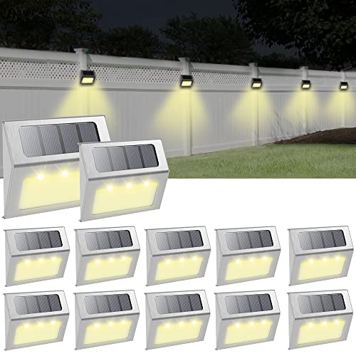 Solar Powered Step Lights,12 Pack Solar Deck Step Lights Outdoor, Stair Lights Waterproof for Driveway, Fence, Patio, Garden, Pathway, Warm White