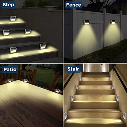 Solar Powered Step Lights,12 Pack Solar Deck Step Lights Outdoor, Stair Lights Waterproof for Driveway, Fence, Patio, Garden, Pathway, Warm White