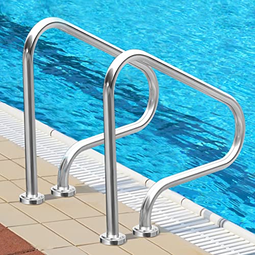 Antourlamm Pool Handrails Metal Pool Hand Rail, Easy Mount Inground Pool Entry Grab Rail, Swimming Pool Stair Rail for Garden Backyard Water Parks, Silver