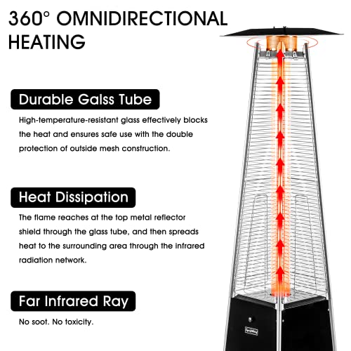 LEGACY HEATING Outdoor Patio Heater with Reflector Shield, 40,000 BTU Propane Patio Heater with Wheels for Commercial, Residential, Garden, Porch, Party, Deck