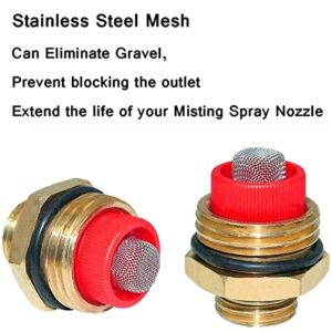 5Pack 4-Hole Brass Misting Nozzles 1/2 Inch BSPF Garden Misting Nozzle Brass Replacement Nozzle Heads, Low Ressure Mist Water Spray Sprinkler With Filter Mesh For Patio Lawn, Dust Control