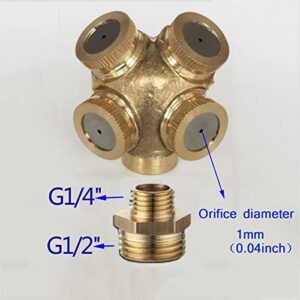 5Pack 4-Hole Brass Misting Nozzles 1/2 Inch BSPF Garden Misting Nozzle Brass Replacement Nozzle Heads, Low Ressure Mist Water Spray Sprinkler With Filter Mesh For Patio Lawn, Dust Control