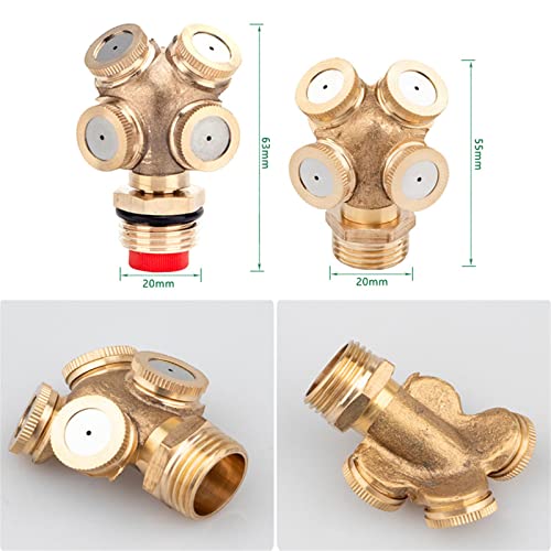 5Pack 4-Hole Brass Misting Nozzles 1/2 Inch BSPF Garden Misting Nozzle Brass Replacement Nozzle Heads, Low Ressure Mist Water Spray Sprinkler With Filter Mesh For Patio Lawn, Dust Control