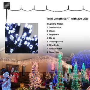 Solar String Light Outdoor 8 Lighting Modes 72FT 200 LED Solar Powered Christmas Lights Outdoor Waterproof Fairy String LightsTwinkle Lights for Christmas, Garden, Patio, Christmas Tree, Party (White)