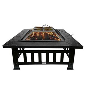 Hypeshops 32" Fire Pit BBQ Square Table Backyard Patio Garden Stove Wood Burning Fireplace