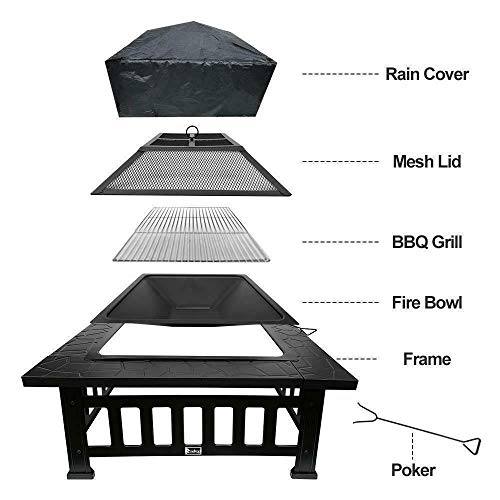 Hypeshops 32" Fire Pit BBQ Square Table Backyard Patio Garden Stove Wood Burning Fireplace