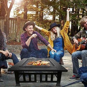 Hypeshops 32" Fire Pit BBQ Square Table Backyard Patio Garden Stove Wood Burning Fireplace