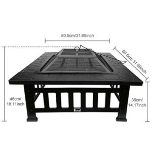 Hypeshops 32" Fire Pit BBQ Square Table Backyard Patio Garden Stove Wood Burning Fireplace