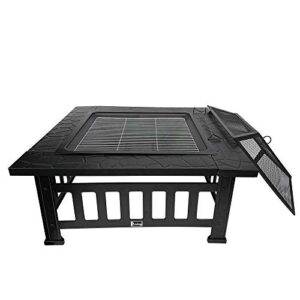Hypeshops 32" Fire Pit BBQ Square Table Backyard Patio Garden Stove Wood Burning Fireplace