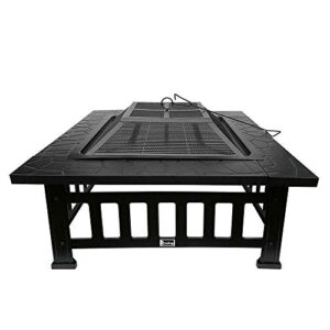 Hypeshops 32" Fire Pit BBQ Square Table Backyard Patio Garden Stove Wood Burning Fireplace