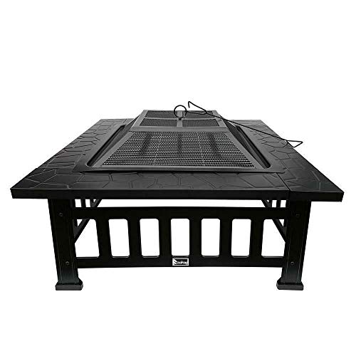 Hypeshops 32" Fire Pit BBQ Square Table Backyard Patio Garden Stove Wood Burning Fireplace