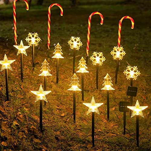 Yckeogln 5PCS Solar Crutch Outdoor LED Floor Lights, Waterproof Warm Christmas Decorative Street Lights, Ground Lawn Night Lights, Path Garden Lights Indoor and Outdoor Holiday Decorations (Crutch)