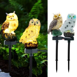 smilingtown 2 packs owl solar lights outdoor figurine lights owl decor solar led lights garden decoration with stake waterproof for lawn pathway yard patio owl gift ideas