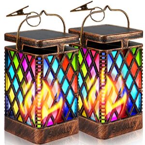 solar lanterns-hanging solar lights outdoor 9 modes color changing & fixed waterproof lanterns outdoor dancing flicking flame decoration umbrella lights for garden(2 pack brone)