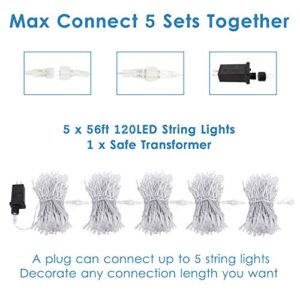 EXF 2-Pack Connectable Christmas Lights, Total 240LED Waterproof Clear Wire String Lights Indoor/Outdoor, 8 Modes Twinkle Lights for Room, Garden, Xmas Tree Decorations (Warm White)