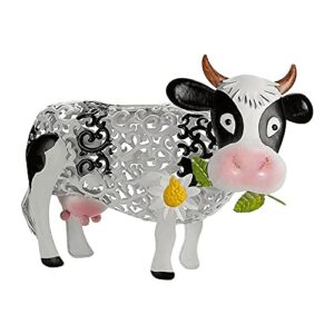 qiansheng solar powered cow garden statue resin cow figurine with led solar light outdoor decor color changing lamp cow carrying daisy indoor patio lawn yard art ornaments, 6.5×5.7in
