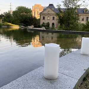 Large Outdoor Waterproof White Flameless Candles with Remote Timer Big Battery Operated Plastic LED Pillar Candles for Garden Home Wedding Party Decoration Flickering Electric Lights 3”x7” 2 Pack