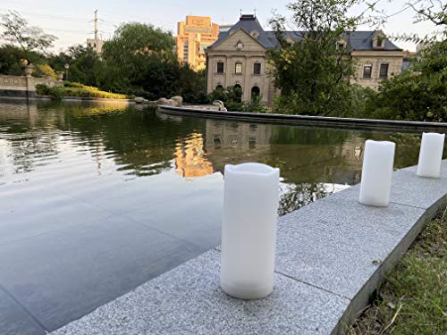 Large Outdoor Waterproof White Flameless Candles with Remote Timer Big Battery Operated Plastic LED Pillar Candles for Garden Home Wedding Party Decoration Flickering Electric Lights 3”x7” 2 Pack