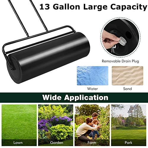 Goplus Lawn Roller, Push/Tow Behind Water/Sand Filled Steel Yard Sod Roller for Garden Backyard, 13 Gallon/48 L, 24"x13", Black