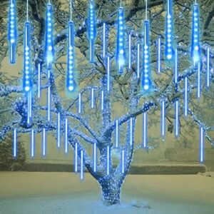 misopily meteor shower lights,outdoor string lights christmas lights,11.8 inches 10 tubes 240 led falling rain lights ip 67 waterproof for christmas tree decor garden yard,blue