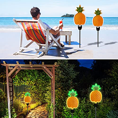 Solar Pineapple Neon Light - Set of 2 Metal Garden Stake Lights 42 inch Path Lighting for Christmas Yard Lawn Patio Walkway Decor