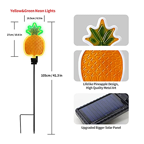 Solar Pineapple Neon Light - Set of 2 Metal Garden Stake Lights 42 inch Path Lighting for Christmas Yard Lawn Patio Walkway Decor