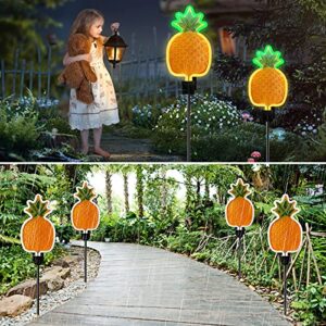 Solar Pineapple Neon Light - Set of 2 Metal Garden Stake Lights 42 inch Path Lighting for Christmas Yard Lawn Patio Walkway Decor