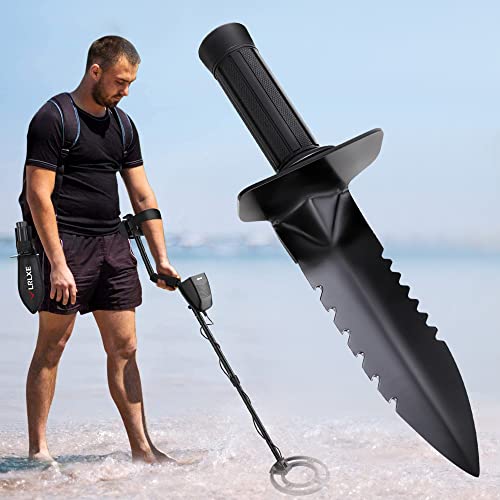 Metal Detector Shovel, LRLXE Sturdy Heavy Duty Double Serrated Edge Digger, Metal Detecting Digging Tool with Sheath for Metal Detection Digging, Garden Accessories for Planting, for Belt Mount