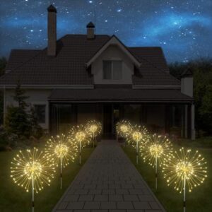 4 Pack Solar Garden Firework Lights, Solar Lights Decorative, 8 Lighting Modes with Remote 120 LED Twinkling Waterproof Landscape Outdoor Decor, for Pathway Backyard Walkway Patio (Warm White)