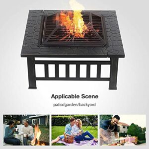 YJYDD 32" Outdoor Garden Fire Pit BBQ Stove Heater Patio Fire Pit Metal Table