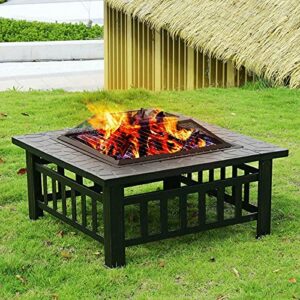 YJYDD 32" Outdoor Garden Fire Pit BBQ Stove Heater Patio Fire Pit Metal Table