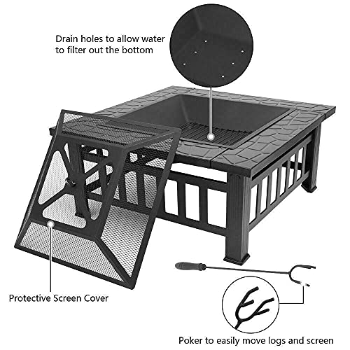 YJYDD 32" Outdoor Garden Fire Pit BBQ Stove Heater Patio Fire Pit Metal Table