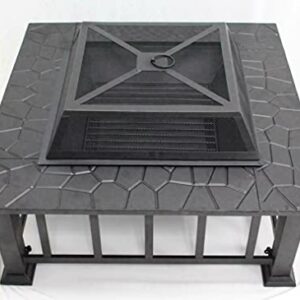 YJYDD 32" Outdoor Garden Fire Pit BBQ Stove Heater Patio Fire Pit Metal Table