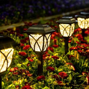 gigalumi solar outdoor lights, 6 pack led solar lights outdoor waterproof, decorative solar pathway lights for yard, patio, landscape, walkway (warm white)