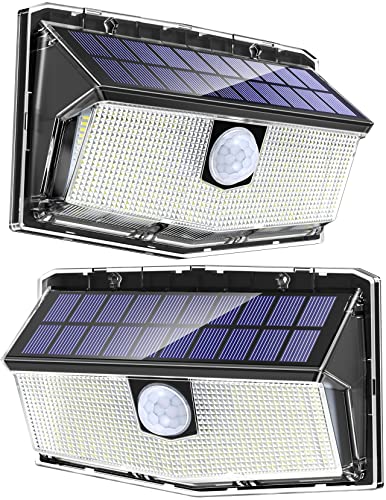 AloftSun 300 LED Solar Lights Outdoor, Big Size IP67 Waterproof 3 Modes 270°Wide Angle Solar Security Wall Lights for Garden, Front Door, Yard, Garage-2 Pack