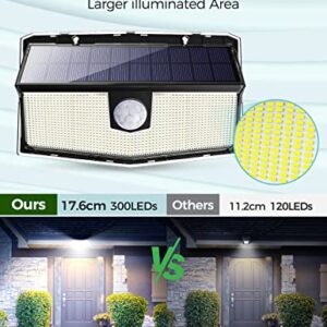 AloftSun 300 LED Solar Lights Outdoor, Big Size IP67 Waterproof 3 Modes 270°Wide Angle Solar Security Wall Lights for Garden, Front Door, Yard, Garage-2 Pack