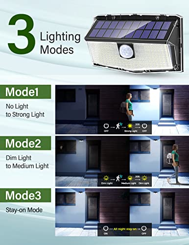 AloftSun 300 LED Solar Lights Outdoor, Big Size IP67 Waterproof 3 Modes 270°Wide Angle Solar Security Wall Lights for Garden, Front Door, Yard, Garage-2 Pack