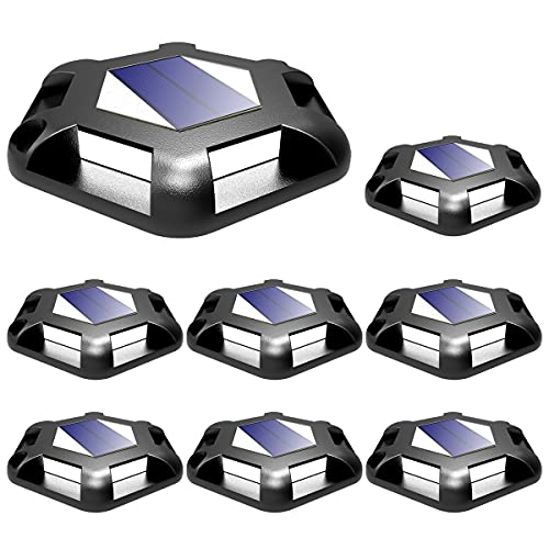 T-SUN Solar Dock Lights Outdoor, 8 Pack Solar Step Lights Driveway Deck Lights Outdoor Waterproof Warning Road Markers Light for Pathway, Driveway, Sidewalk, Garden, Yard(White)