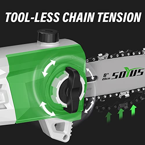 SOYUS Cordless Pole Saw, Telescoping Electric Pole Chain Saw Auto Oiling, 2.0Ah Battery,Multi-Angle Pole Chainsaw for Branch Cutting & Tree Trimming