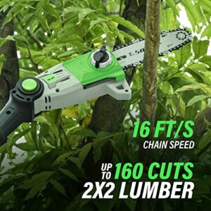 SOYUS Cordless Pole Saw, Telescoping Electric Pole Chain Saw Auto Oiling, 2.0Ah Battery,Multi-Angle Pole Chainsaw for Branch Cutting & Tree Trimming