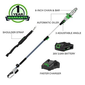 SOYUS Cordless Pole Saw, Telescoping Electric Pole Chain Saw Auto Oiling, 2.0Ah Battery,Multi-Angle Pole Chainsaw for Branch Cutting & Tree Trimming