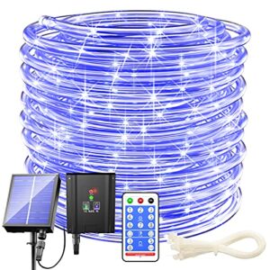 solar rope lights outdoor waterproof led – 200 led solar rope string lights, 72ft 8 modes with remote flexible solar tube string lights for garden patio fence balcony pool trampoline party