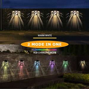 Solar Fence Lights, 6 Pack Waterproof Solar Wall Lights with RGB & Warm White Mode, Lighting Decorative Garden Lights with Auto On/Off, Perfect for Fence, Backyard, Garden, Front Door, Patio.