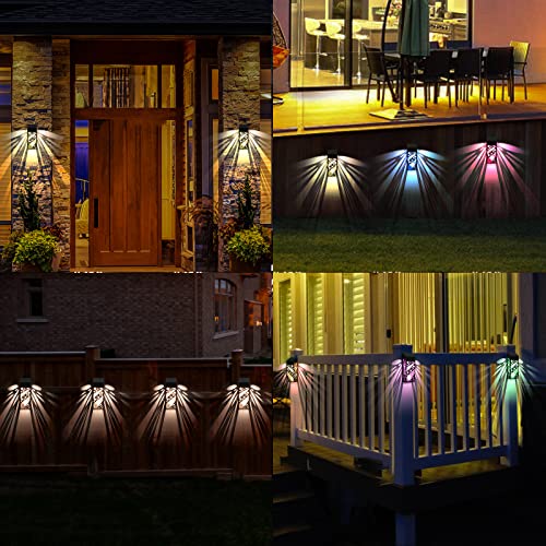 Solar Fence Lights, 6 Pack Waterproof Solar Wall Lights with RGB & Warm White Mode, Lighting Decorative Garden Lights with Auto On/Off, Perfect for Fence, Backyard, Garden, Front Door, Patio.