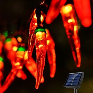 behiller 23ft 50led garden solar christmas lights outdoor, red chili pepper string lights-waterproof led kitchen christmas solar decorative lights for tree, lawn, patio, yard, home, party, porch decor