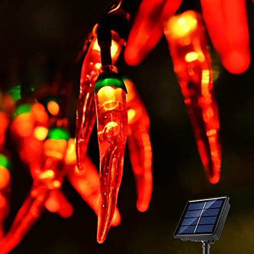 BeHiller 23FT 50LED Garden Solar Christmas Lights Outdoor, Red Chili Pepper String Lights-Waterproof LED Kitchen Christmas Solar Decorative Lights for Tree, Lawn, Patio, Yard, Home, Party, Porch Decor