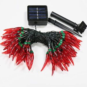 BeHiller 23FT 50LED Garden Solar Christmas Lights Outdoor, Red Chili Pepper String Lights-Waterproof LED Kitchen Christmas Solar Decorative Lights for Tree, Lawn, Patio, Yard, Home, Party, Porch Decor