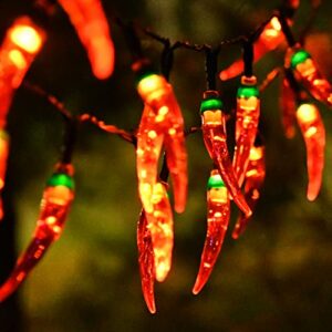 BeHiller 23FT 50LED Garden Solar Christmas Lights Outdoor, Red Chili Pepper String Lights-Waterproof LED Kitchen Christmas Solar Decorative Lights for Tree, Lawn, Patio, Yard, Home, Party, Porch Decor